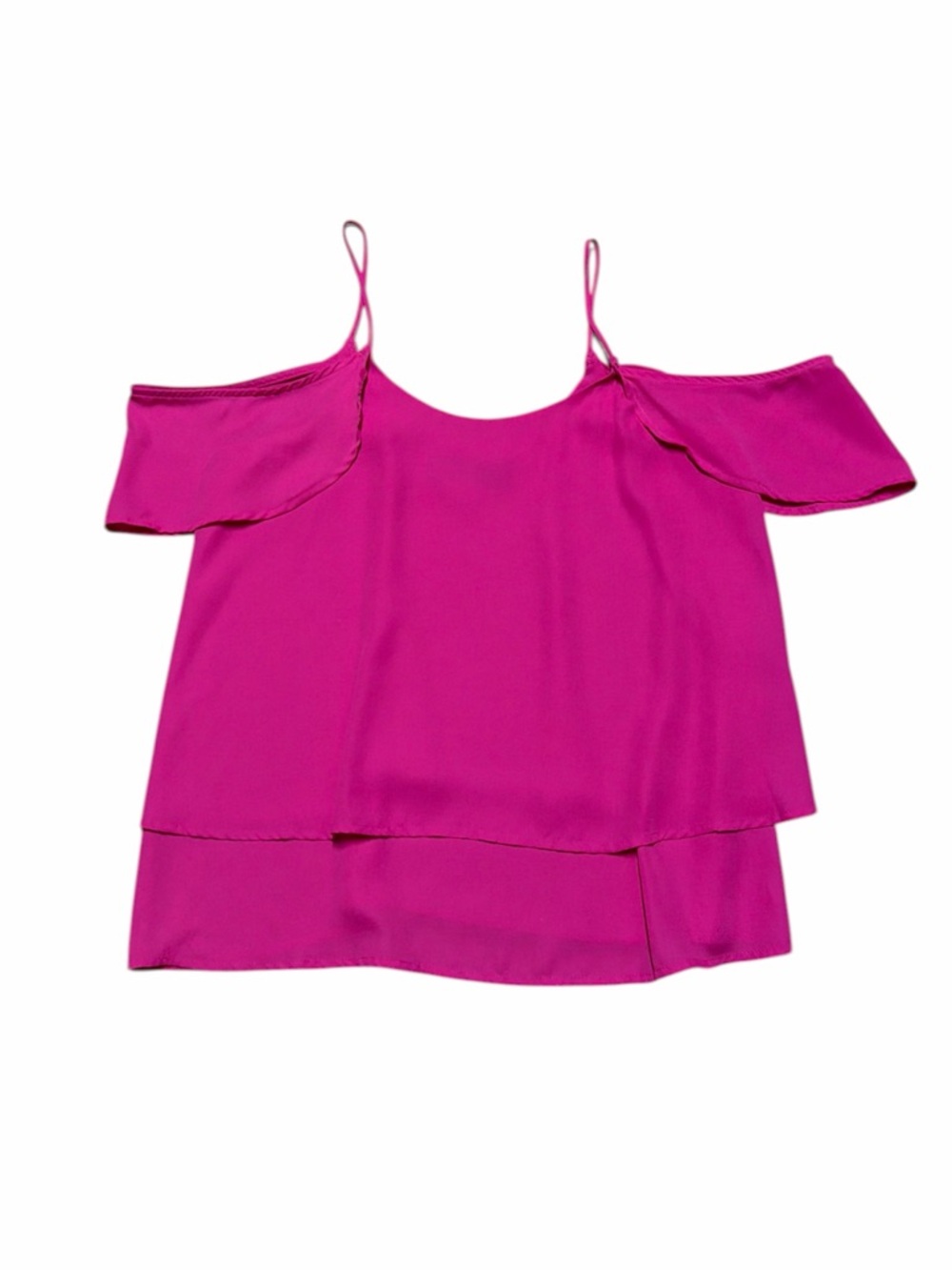 Francesca’s Blue Rain Cold Shoulder Tank Top Women’s S Pink Tiered Cami Blouse